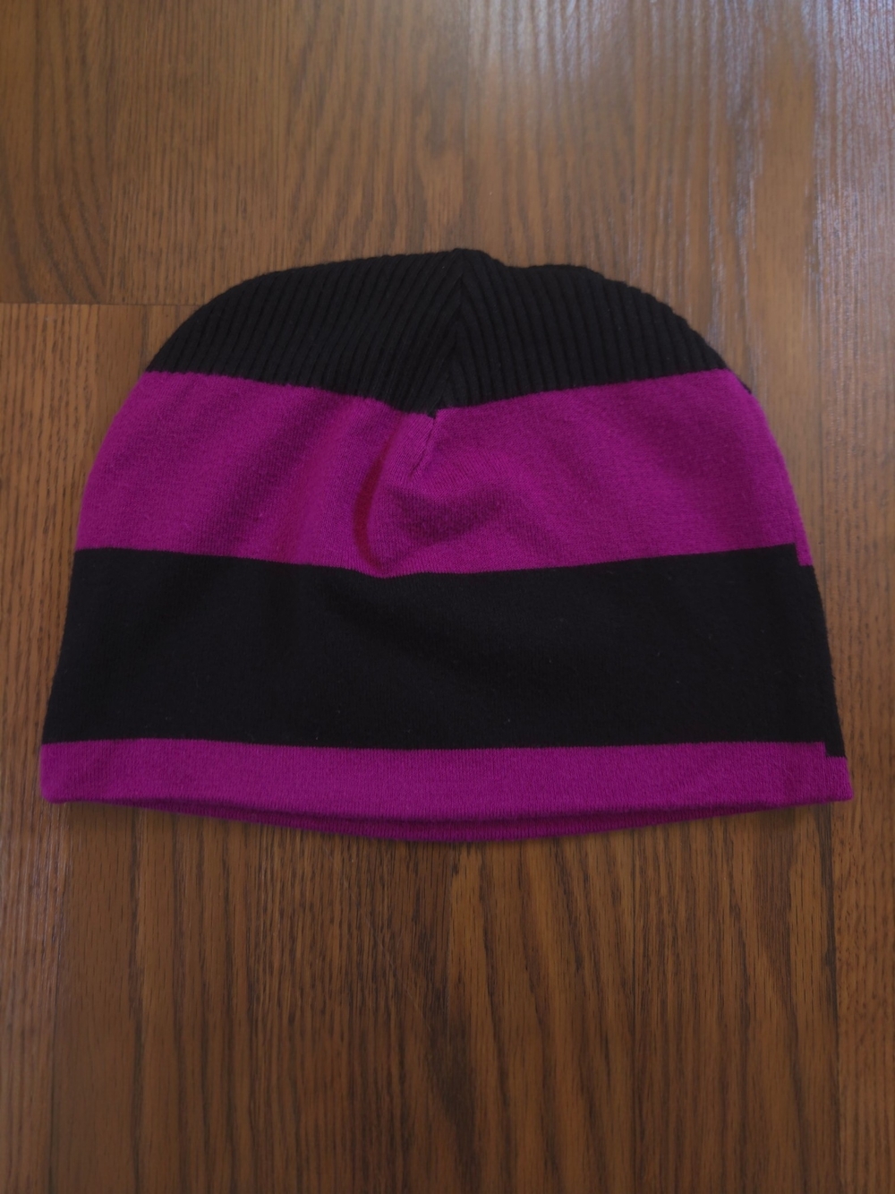 PURPLE STRIPE BEANIE hand stitched textured black beanie with purple - SMALL